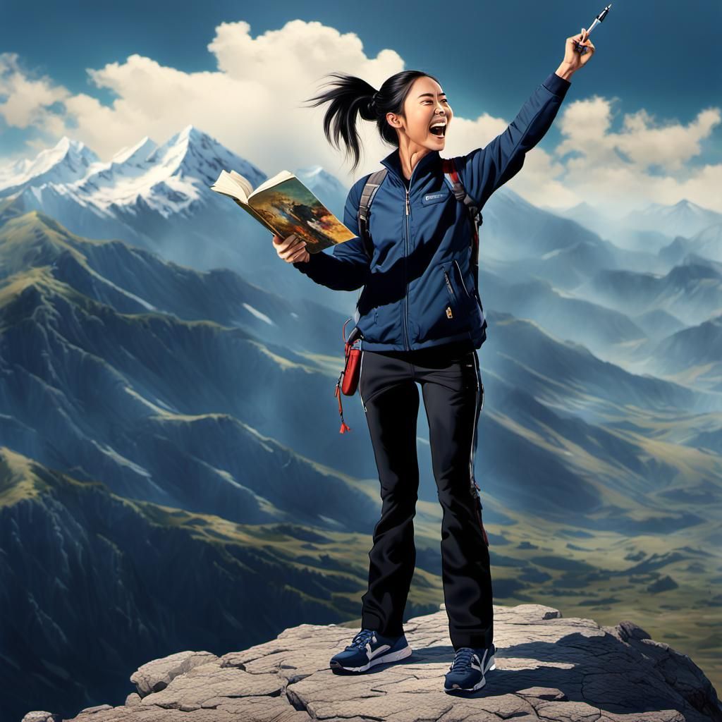 Anime Woman Yelling on Mountain, 3D Anime Art