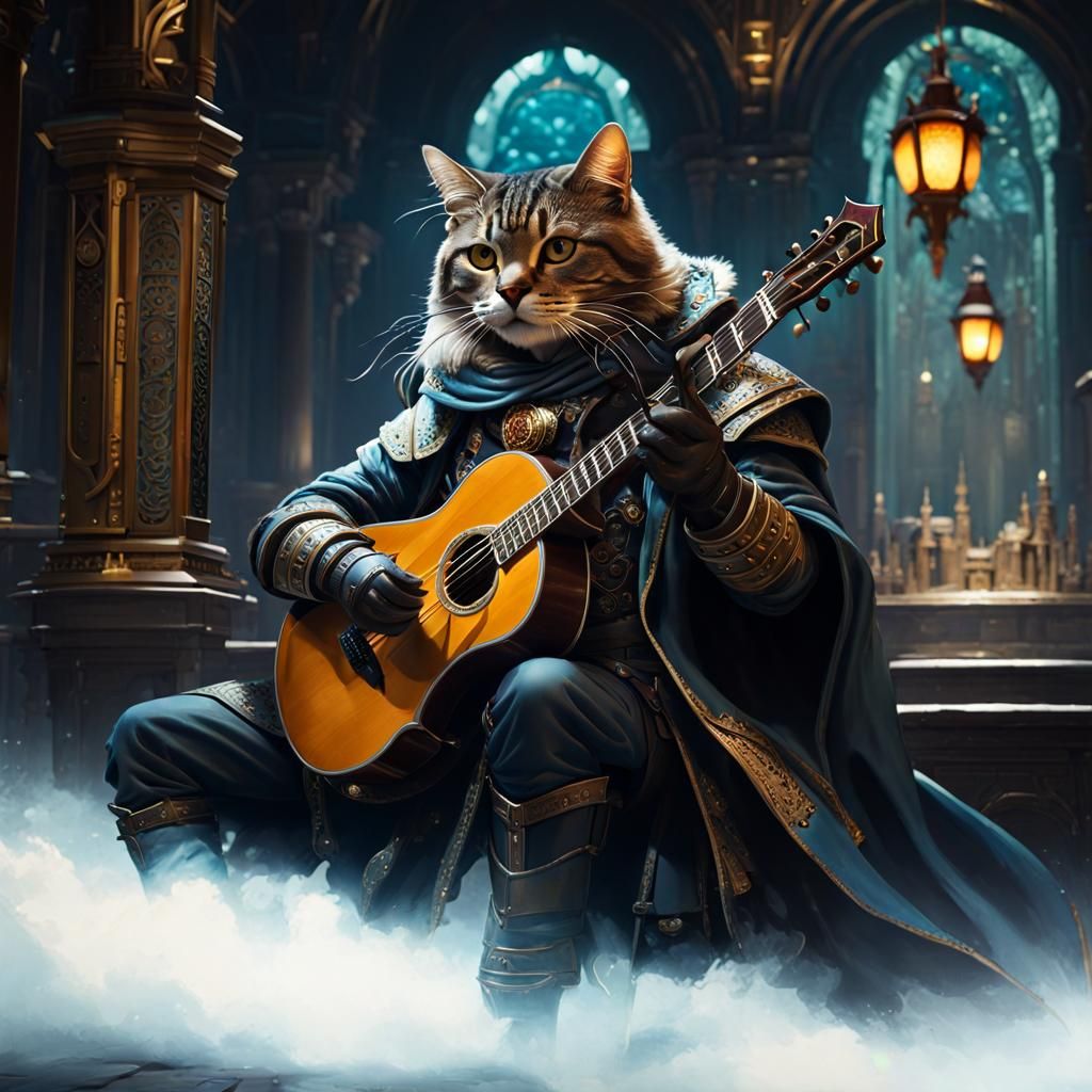 Troubadour Cat in Dark Fantasy Style
