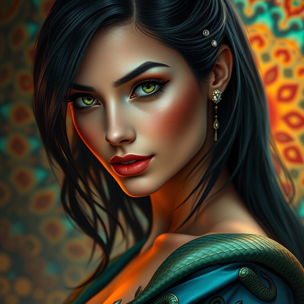 Majestic Snake Goddess in Golden Light