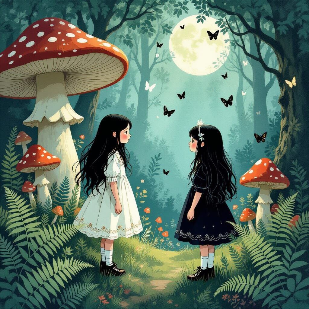 Ethereal Girl in Enchanted Mushroom Forest