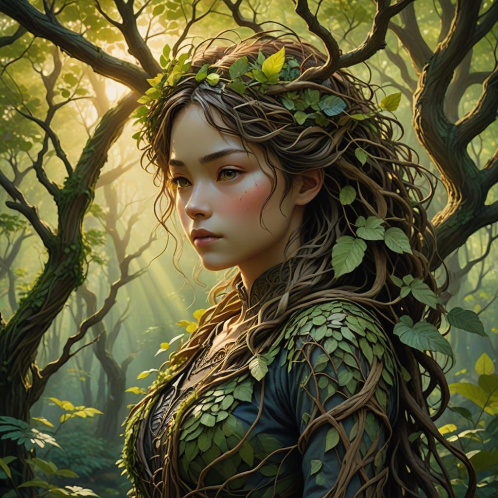 Nature's Goddess in Whimsical Miyazaki Style