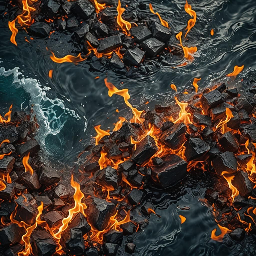 Dramatic Fire and Water Collision in Hyperrealistic Style