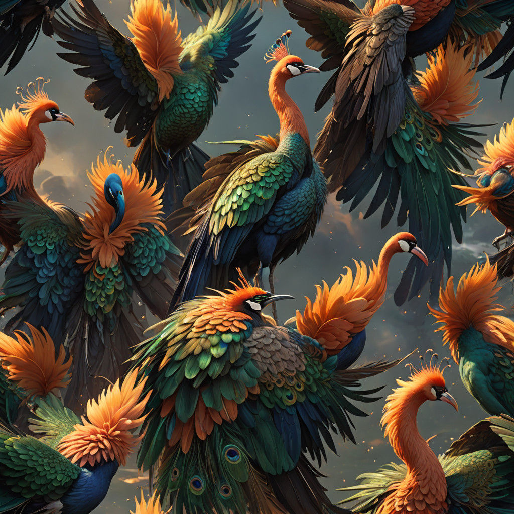 Majestic Hybrid Bird: Earthy Fusion of Swan, Flamingo, Peaco...