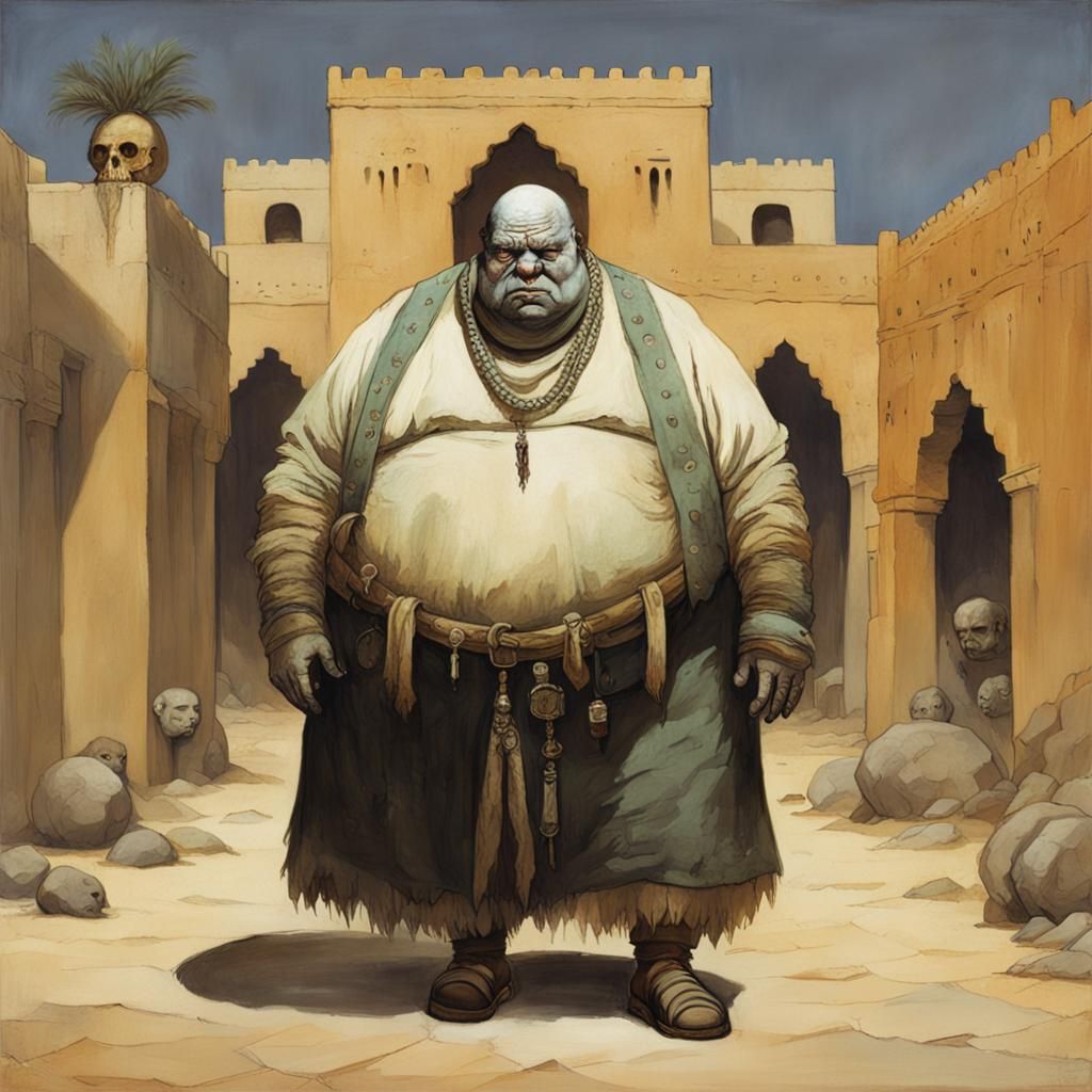 Gluttonous Desert Dweller in Dark Fantasy Style
