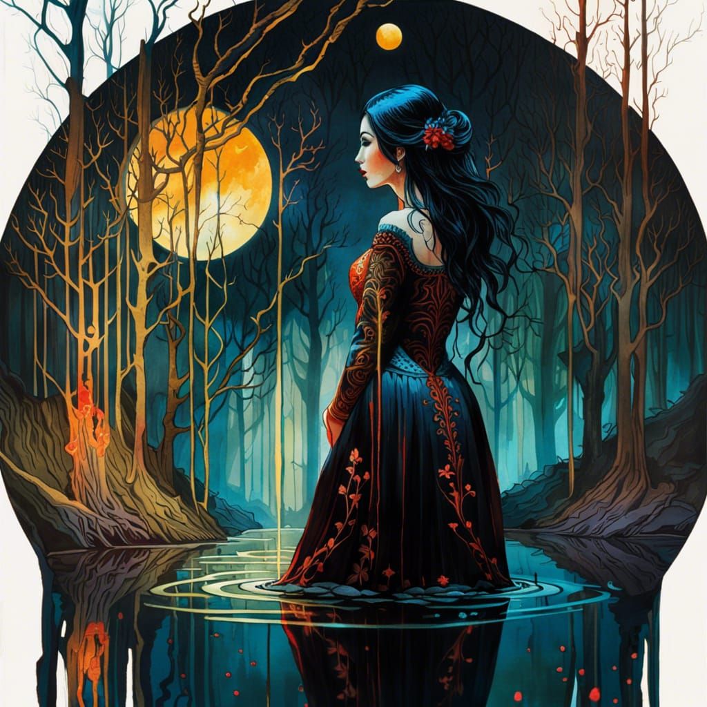 Vampire Reflection in Watercolor Forest