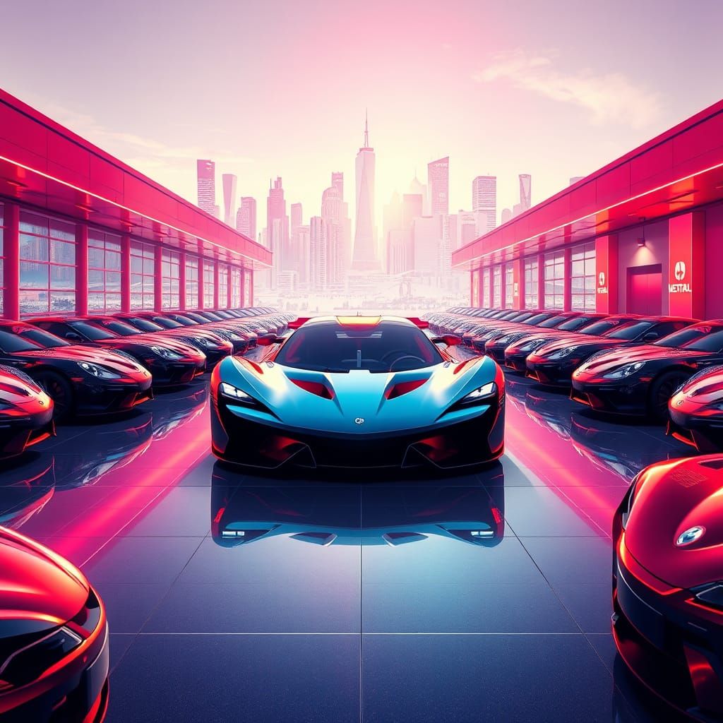 Futuristic Supercar Showroom in Neon Digital Art Style