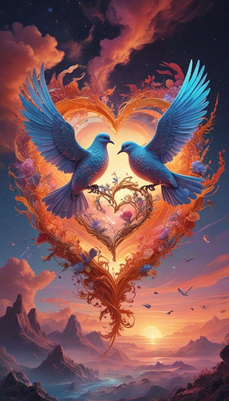 Cosmic Doves in Radiant Sunset