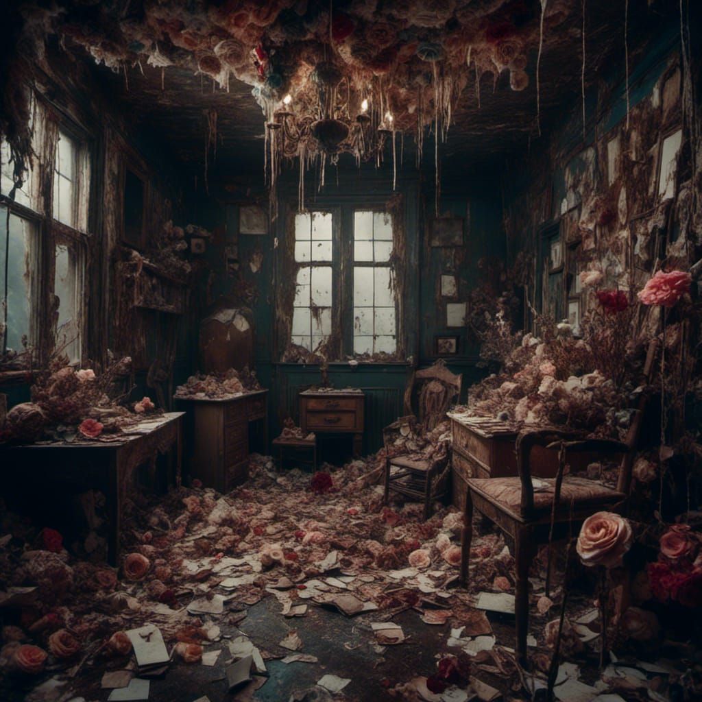 Paper Flowers in a Fantastical Attic Painting