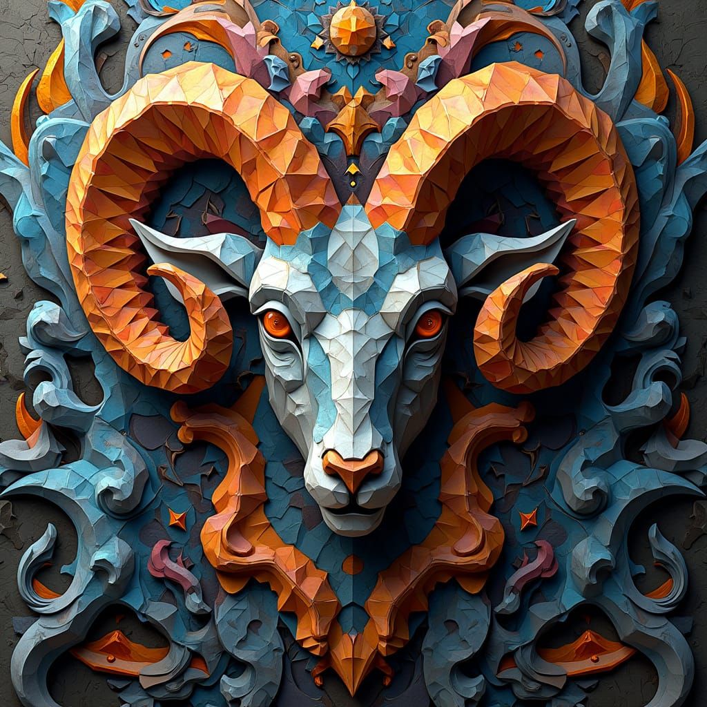 Abstract Geometric Aries Ram Symbol in Art Deco Style