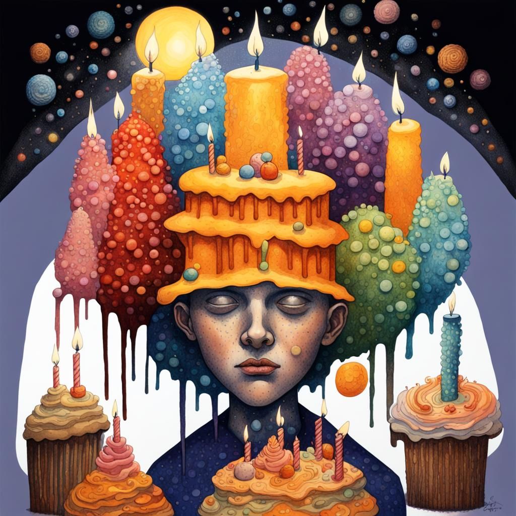 Psychedelic Birthday Candles in Pointillist Style