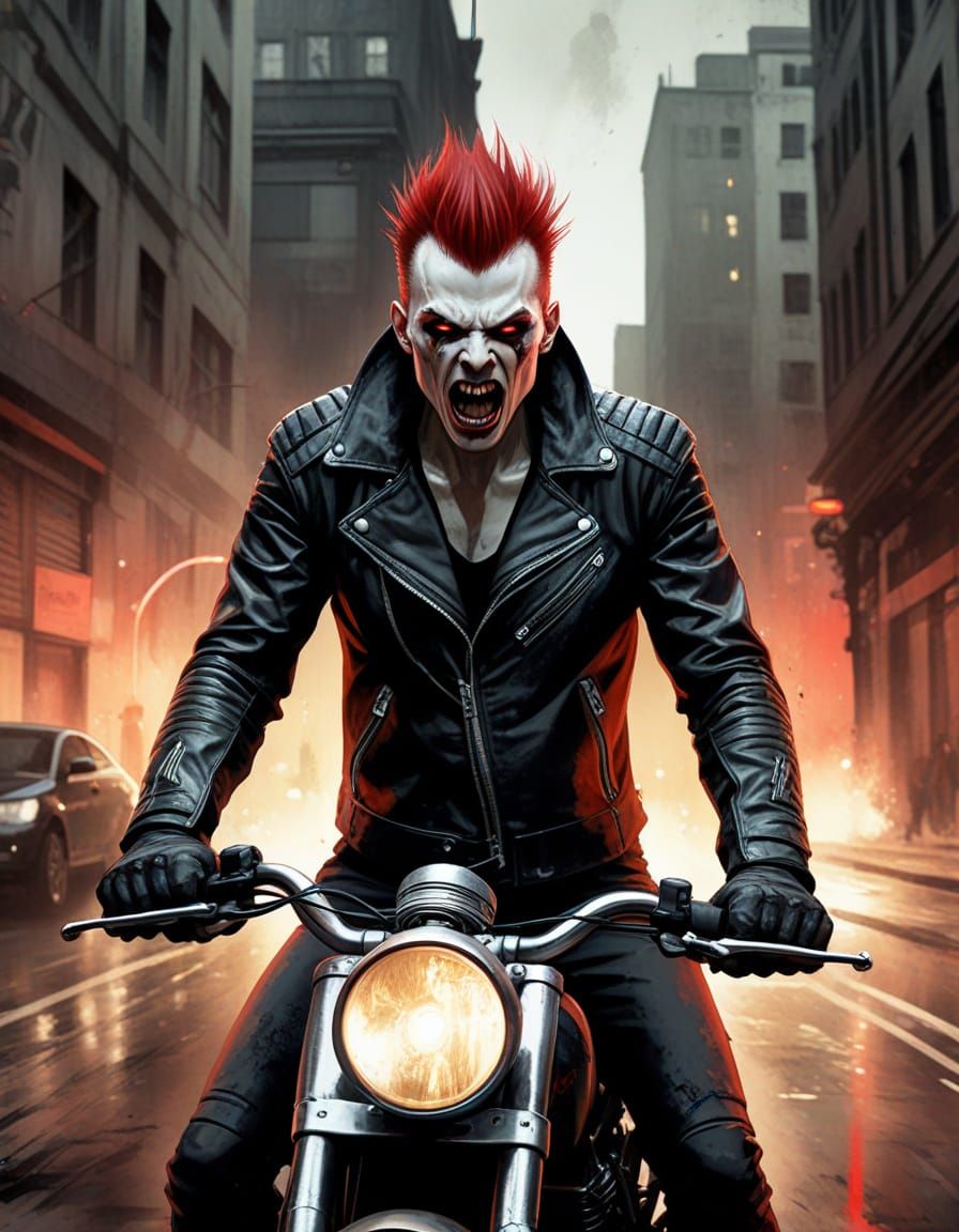 Cyberpunk Vampire Portrait in Watercolor and Ink