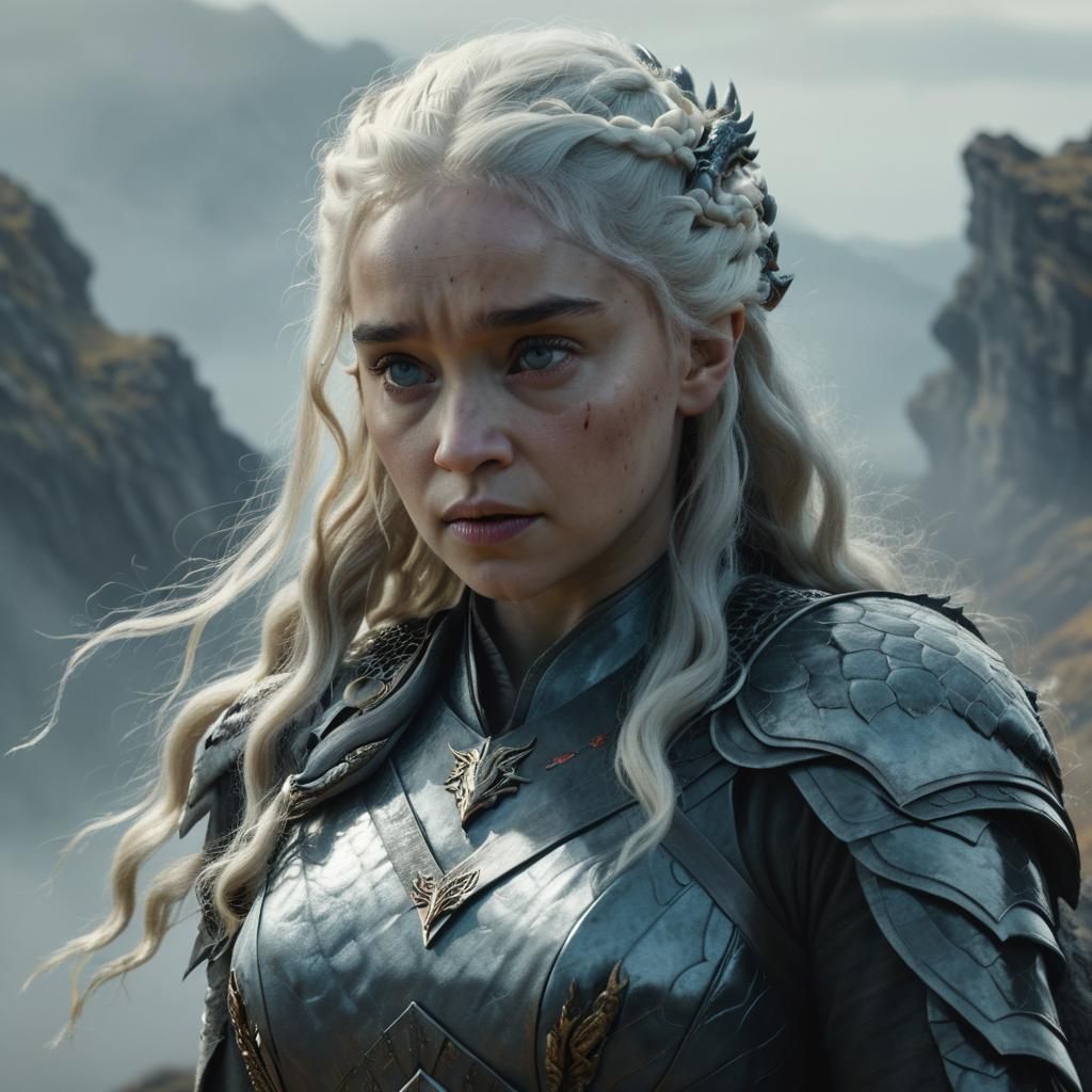 Daenerys Targaryen and Dragon on Rocky Cliff