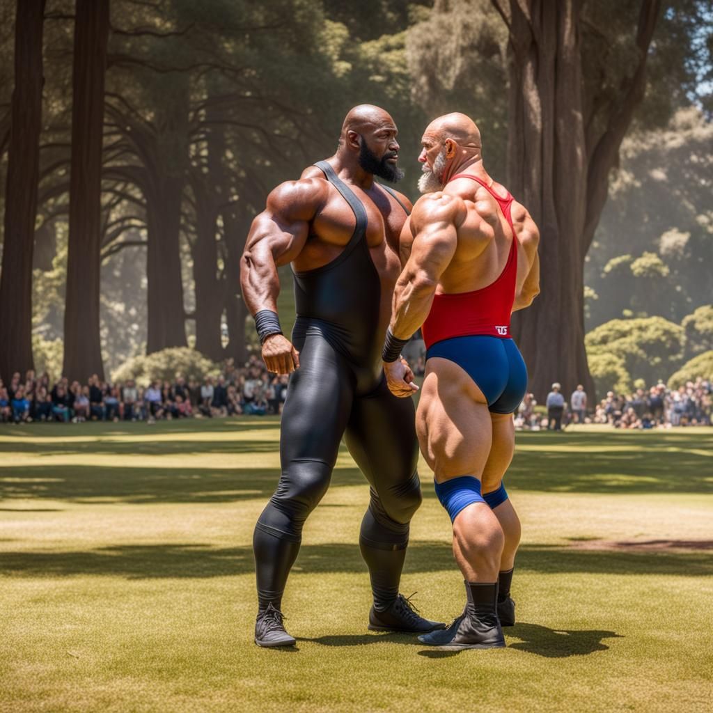 Wrestling in the Golden Gate Park. Who will win?