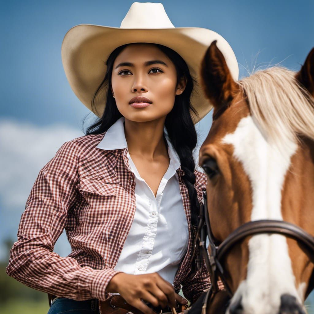 Young Indonesian Cowgirl on Horseback in 8K
