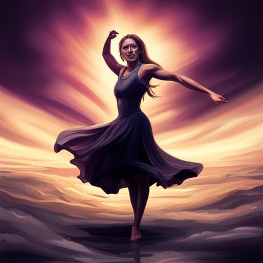 Woman Dancing in Dark Cloud: Hyperrealistic Splash Art