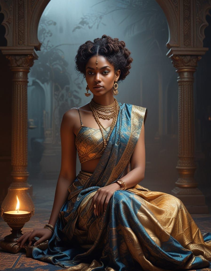 Enigmatic Elegance Wrapped in Golden Dreams and Mystique