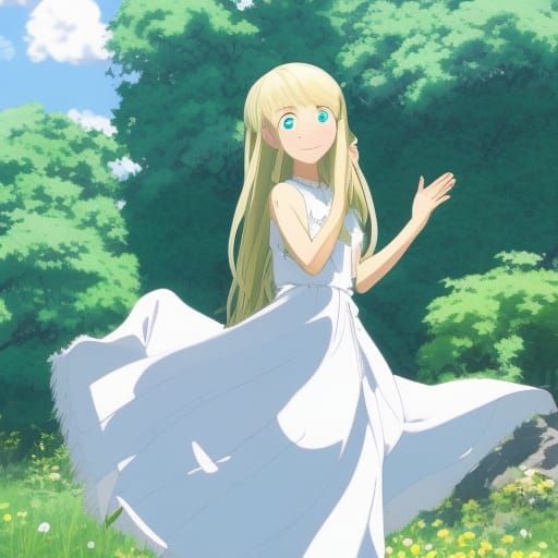 Blonde Girl in Sunny Field: Studio Ghibli Anime