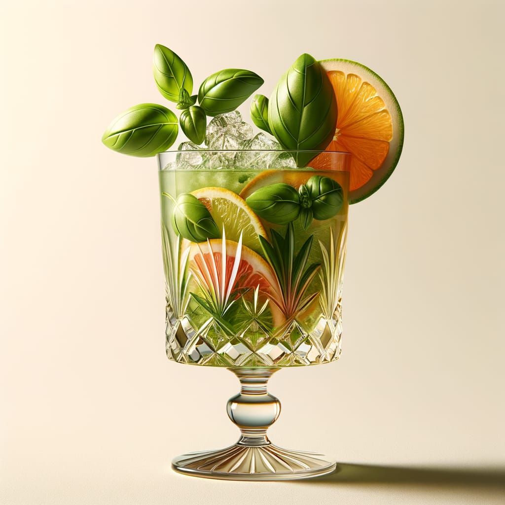 Luxurious 'Basil Breeze' Mocktail in Crystal Glass