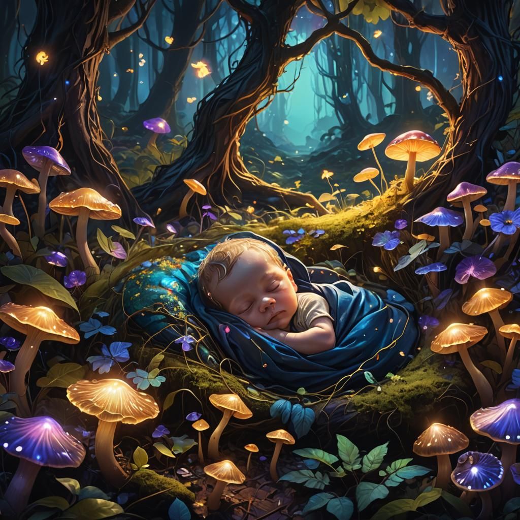 Enchanted Forest Baby: Digital Fantasy Art