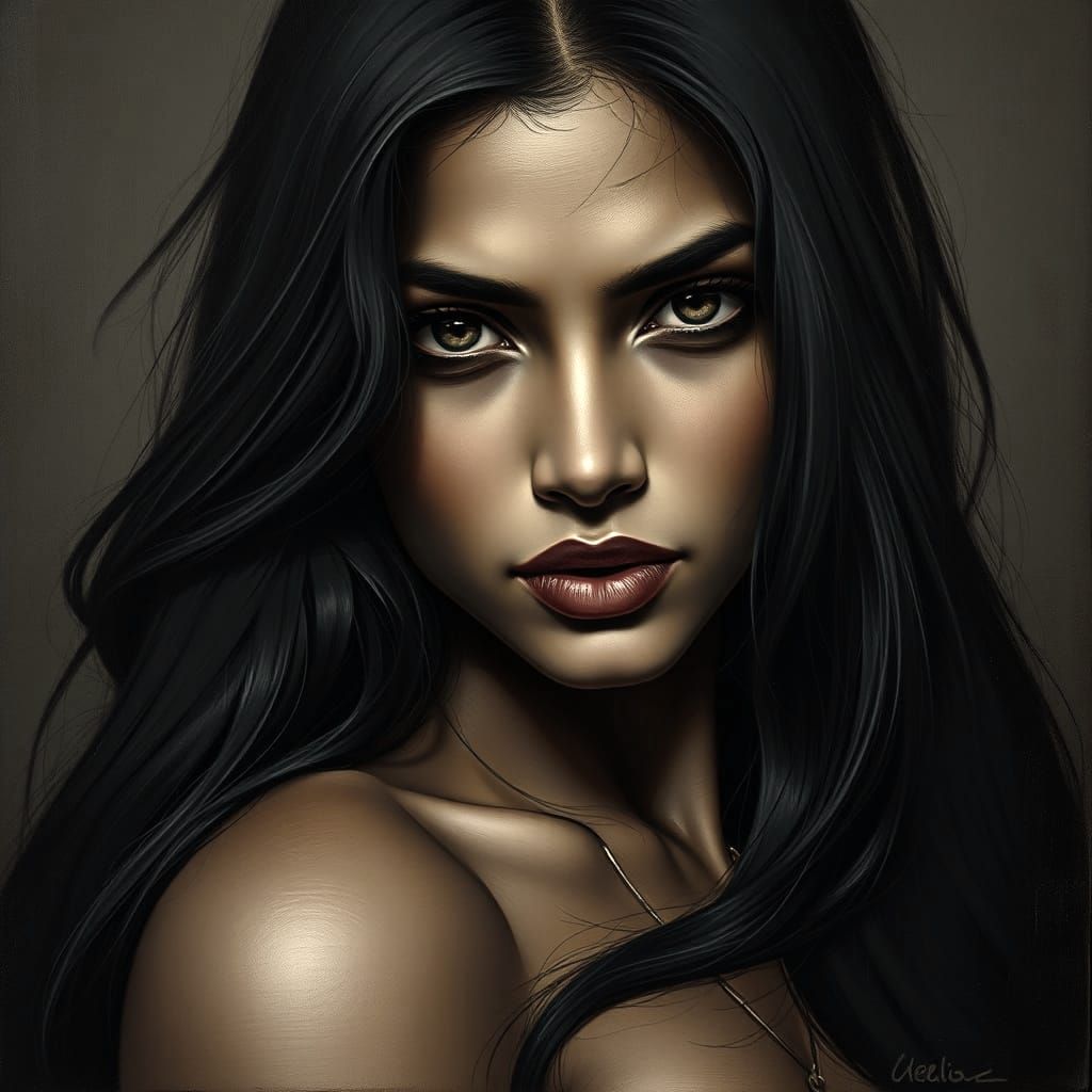 Goddess of the Indian Subcontinent in Dramatic Oil Painting