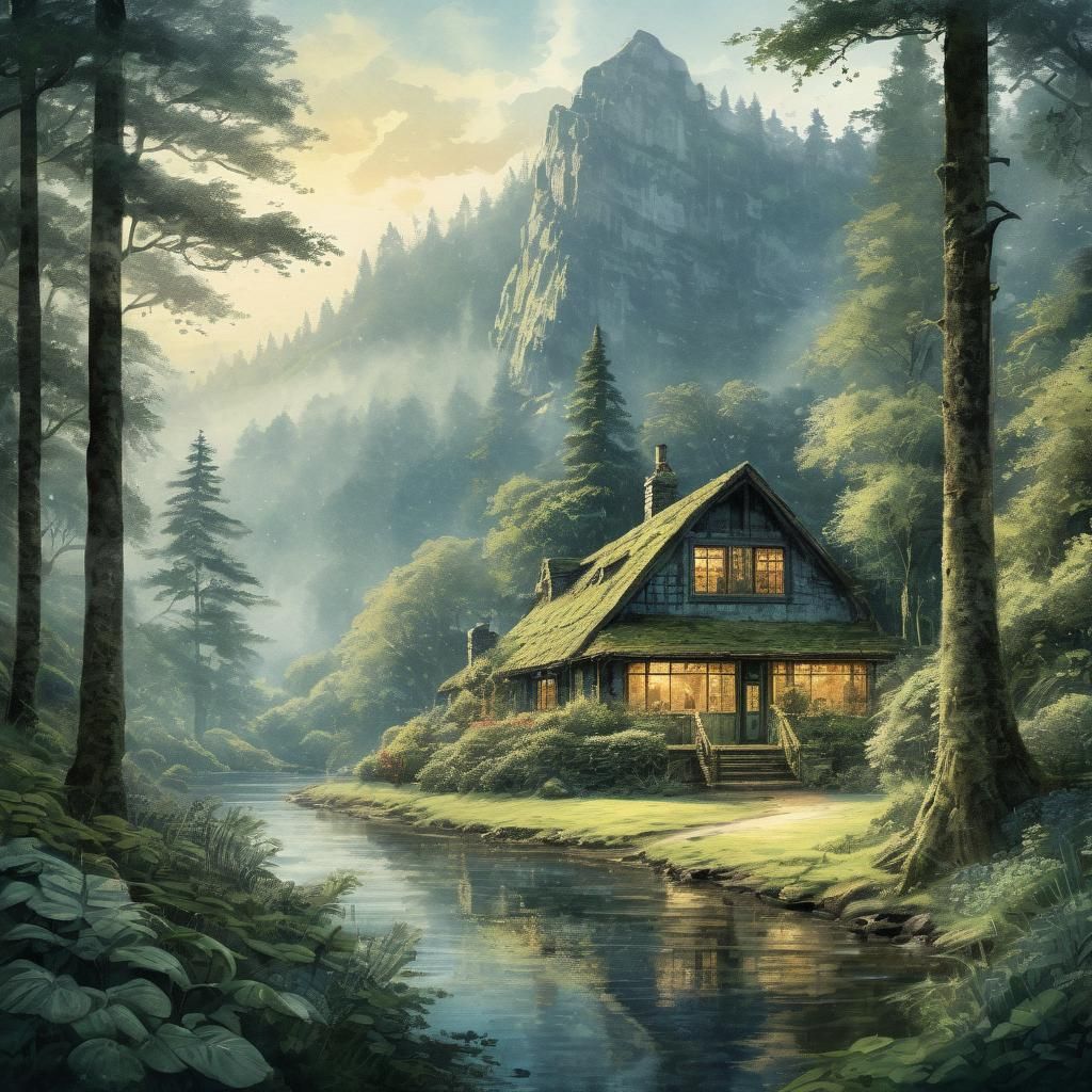 Watercolor Mountain Lodge Travel Poster