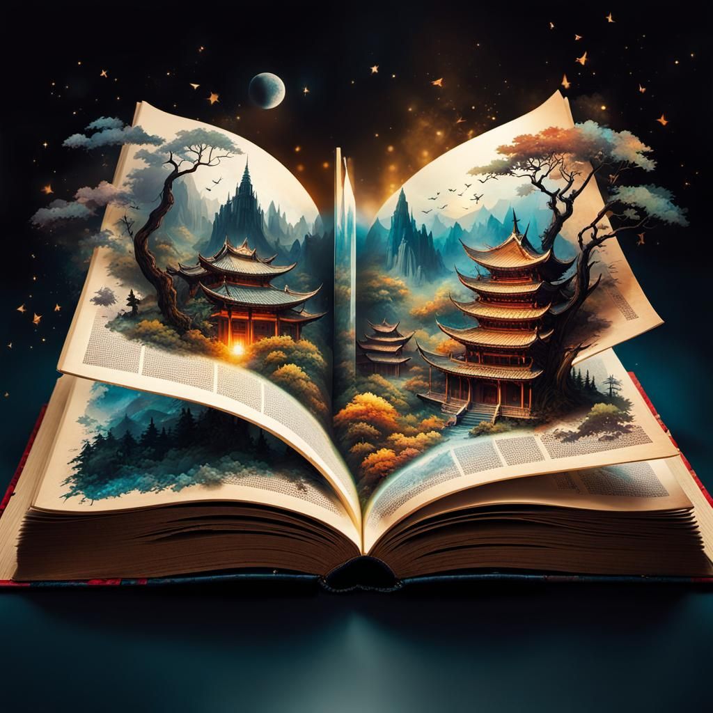 Fantasy World Emerging from Book, Digital Art