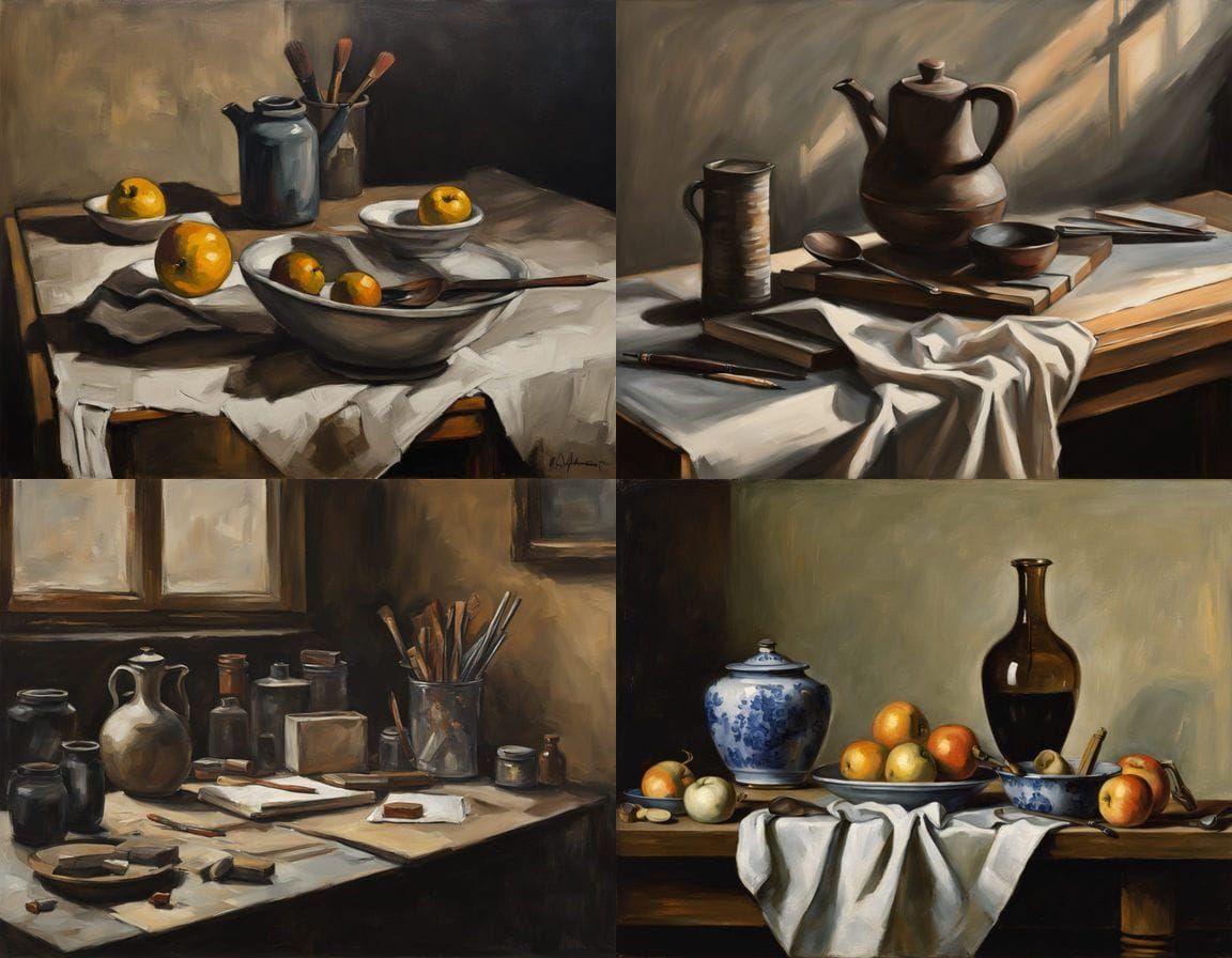 Artist's Workspace in Classical Oil Painting Style