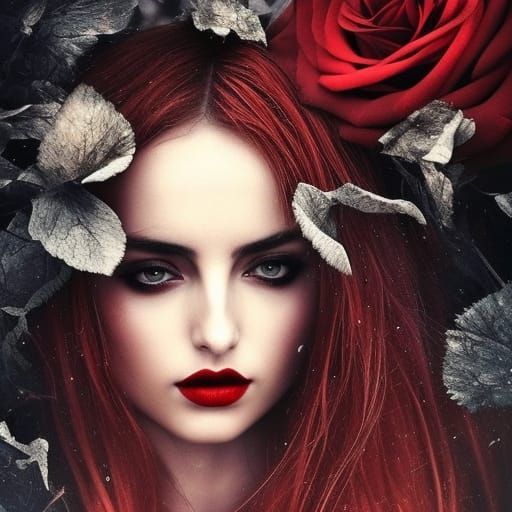 Gothic Armored Woman with Coffin and Roses