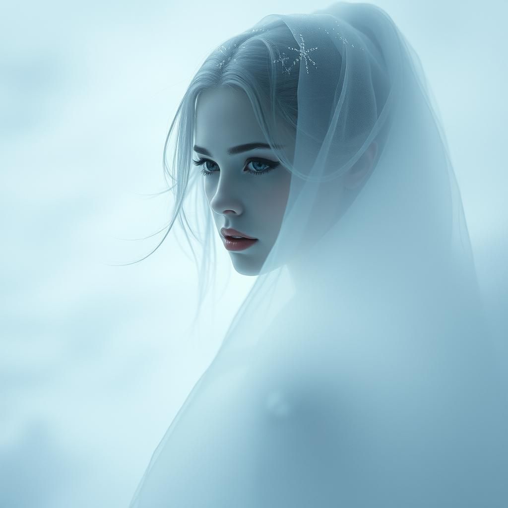 Ethereal Yuki Onna Portrait in Surrealist Style