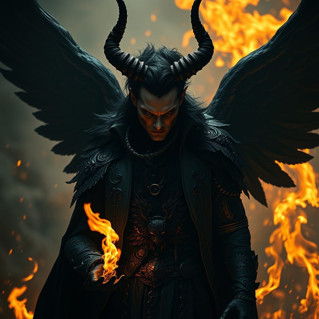 Dark Fantasy Lucifer in Flames and Shadow