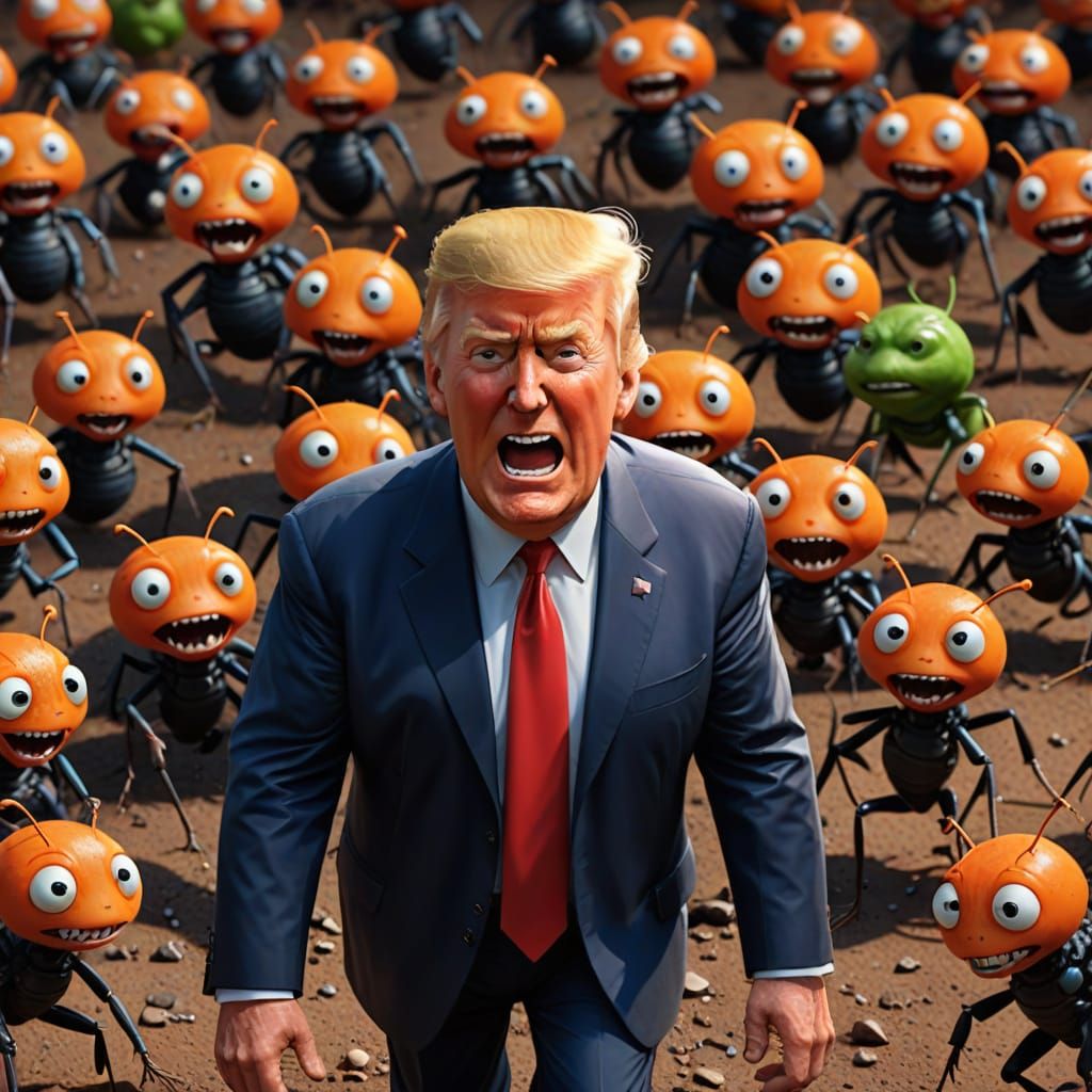 Pixar-Style 3D Animation of Trump Towering Over Biden and Ha...