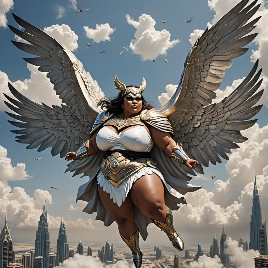 Owlwoman Superheroine Flies Above Dubai in Cyberpunk Style
