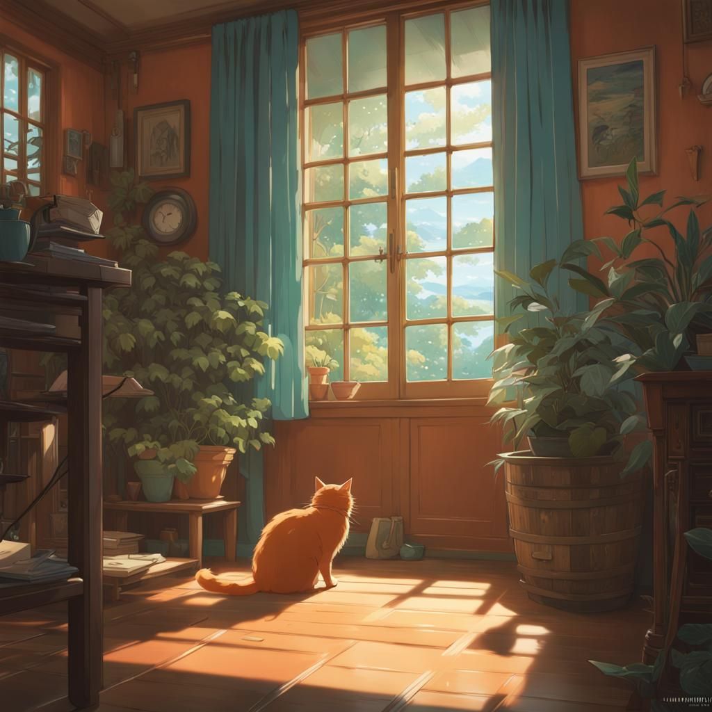 Cat in Anime Style by Makoto Shinkai