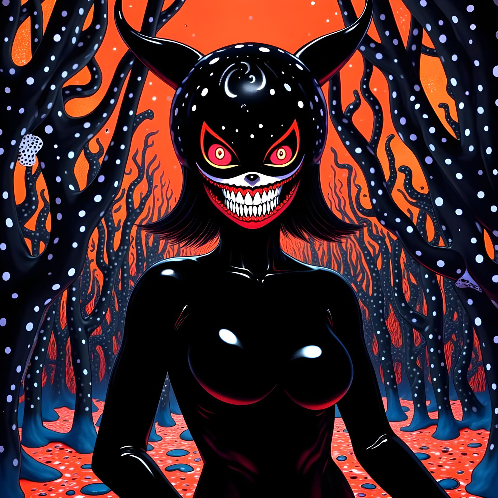 Evil Asian Villain Caricature in Graphic Style