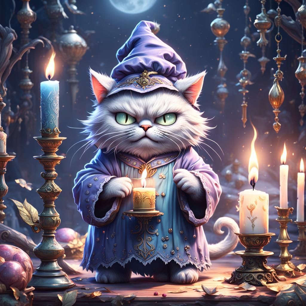 Sleepy Cat Monster in Nightcap: Fantasy Art