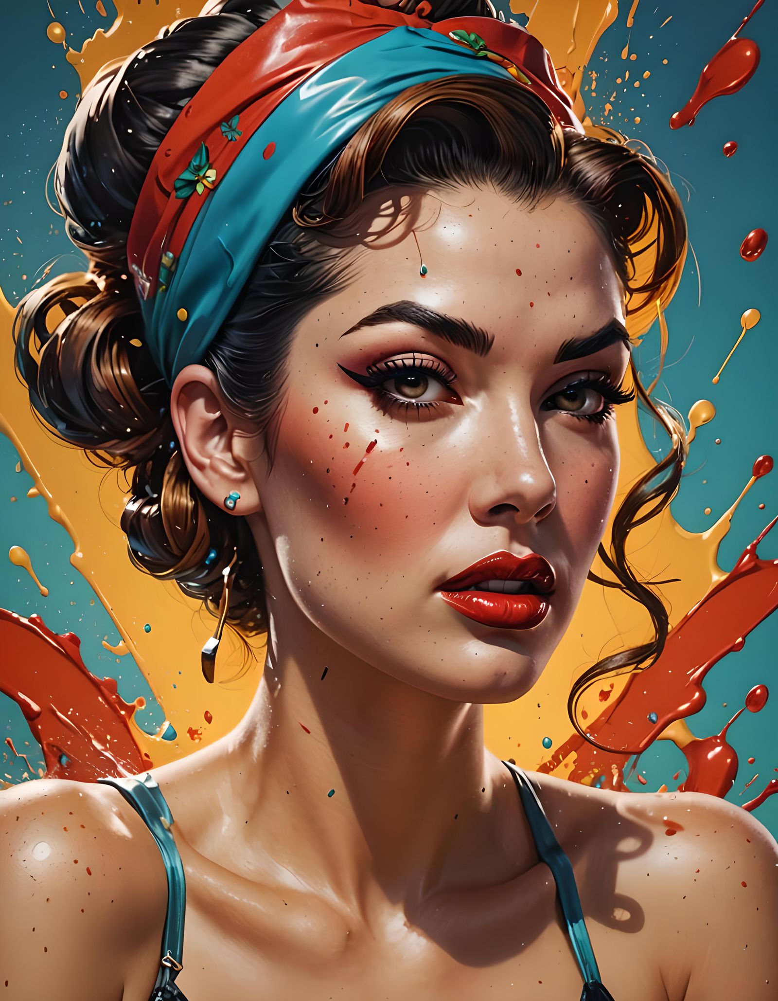 Hyperrealistic Pin-Up Girl in Splash Art Style