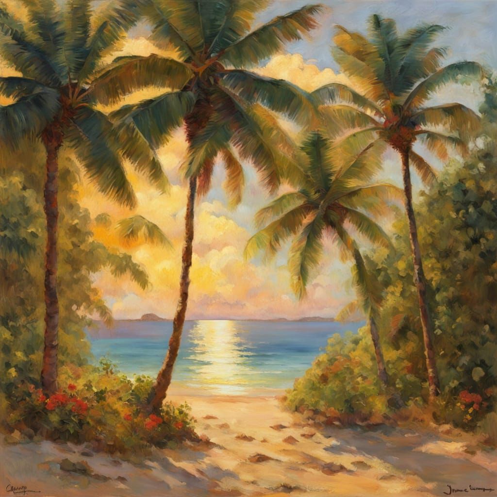 Tropical Beach Mirrored Reflection with Dappled Sunlight