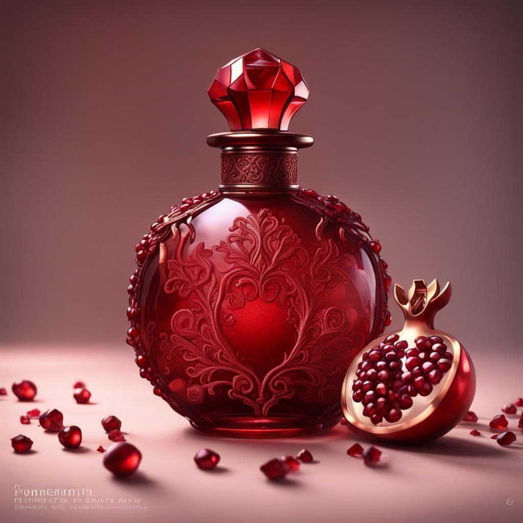Red Pomegranate Perfume Bottle in Detailed Matte Painting