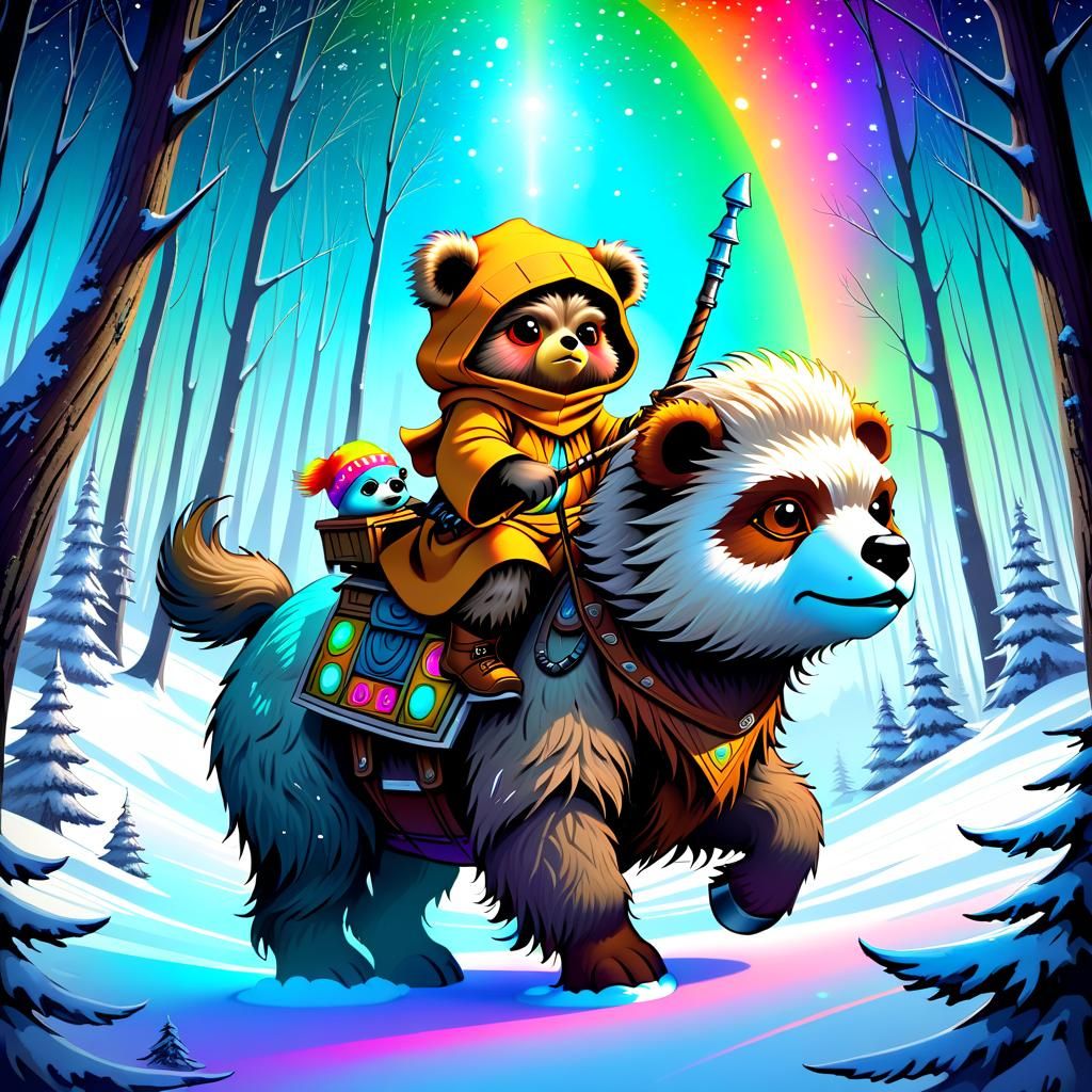 Ewok Rides Tauntaun: Intricate Digital Art