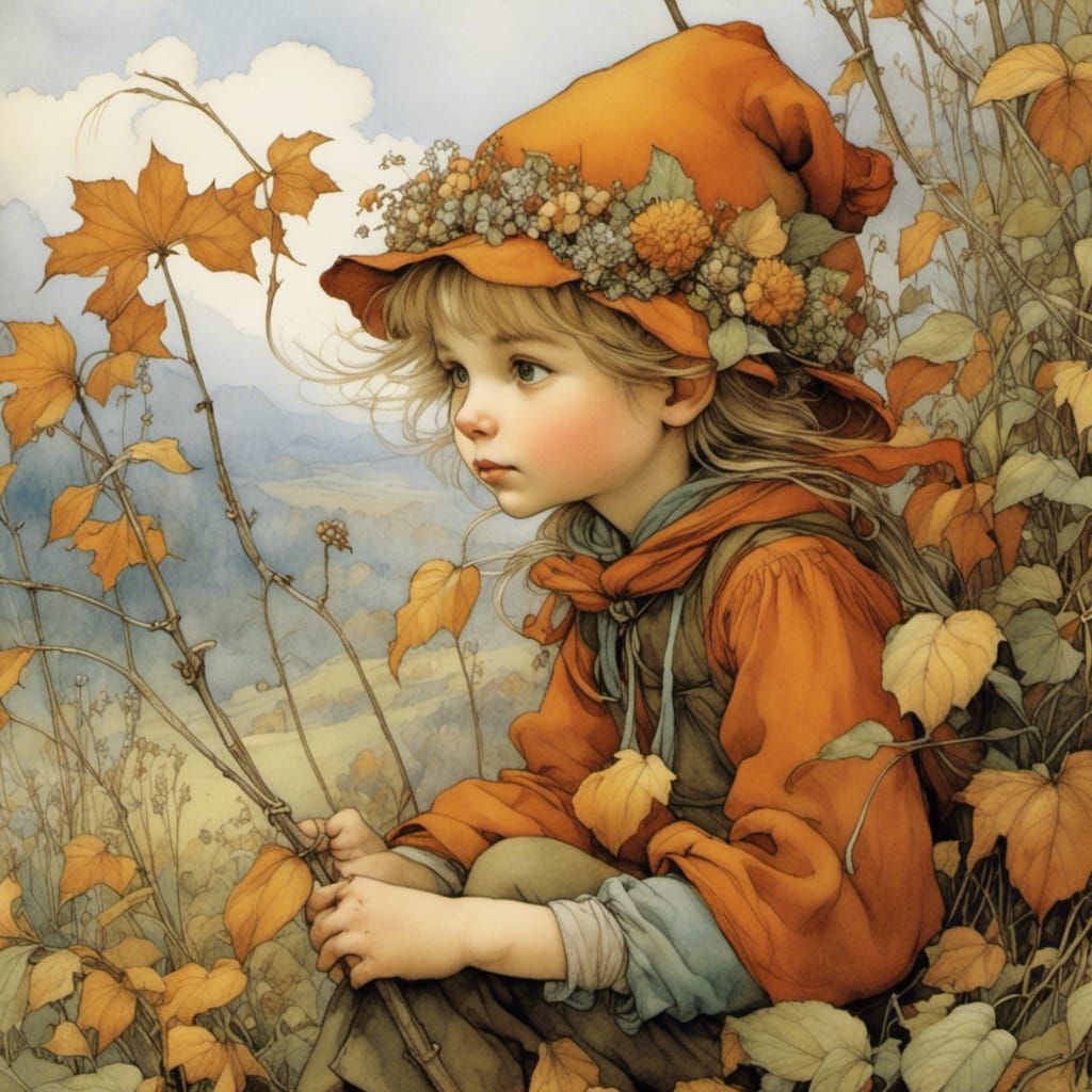 Autumn Flower Elf in Vintage Fairy-Tale Style
