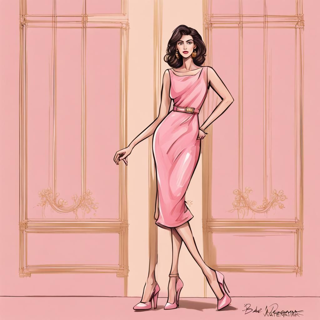 Happy Woman in Pink Dress with Gold Accessories