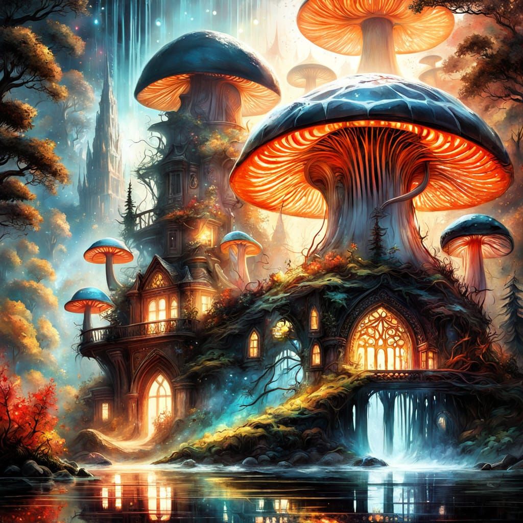 Enchanted Mushroom Palace in Whimsical Detail
