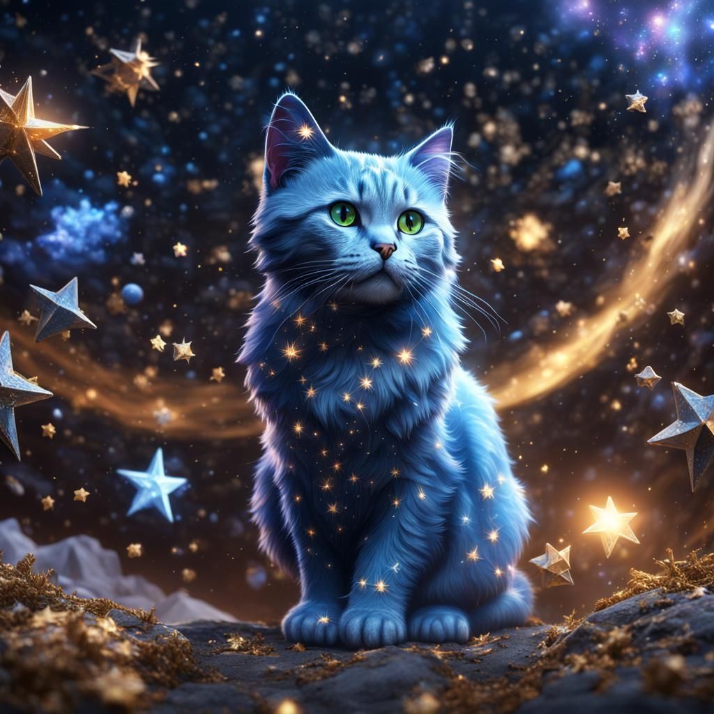Mystical Star Cat: Detailed Fantasy Concept Art