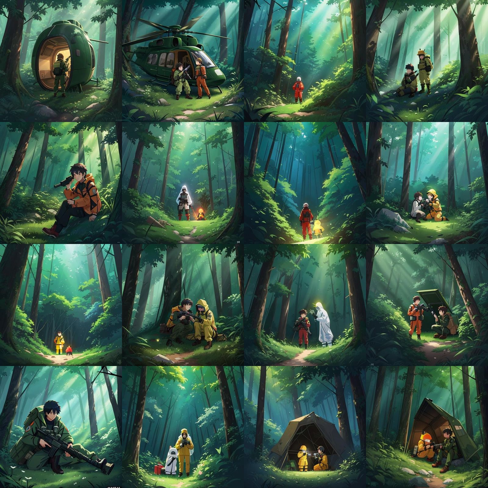 Hazmat Suit Encounter in Ghibli Style Forest