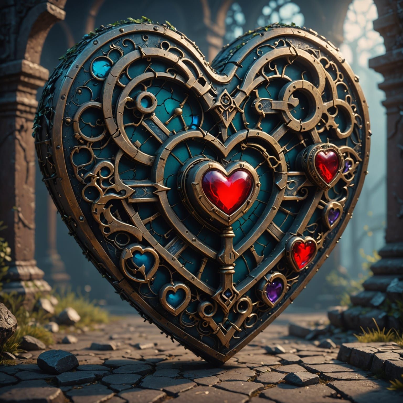 Locked Heart Key: Detailed Fantasy Matte Painting