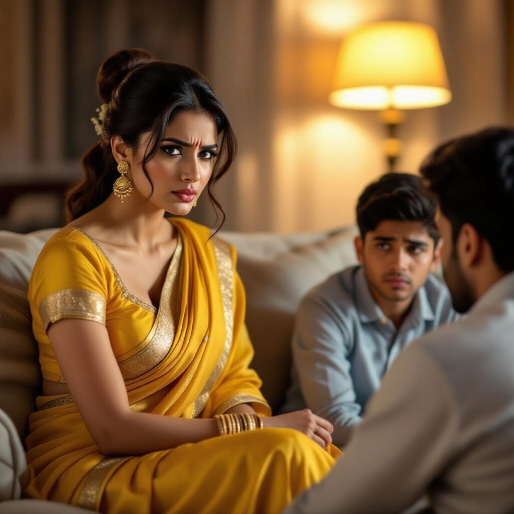 Attractive Indian Woman Scolding Nephew Photorealistic Style