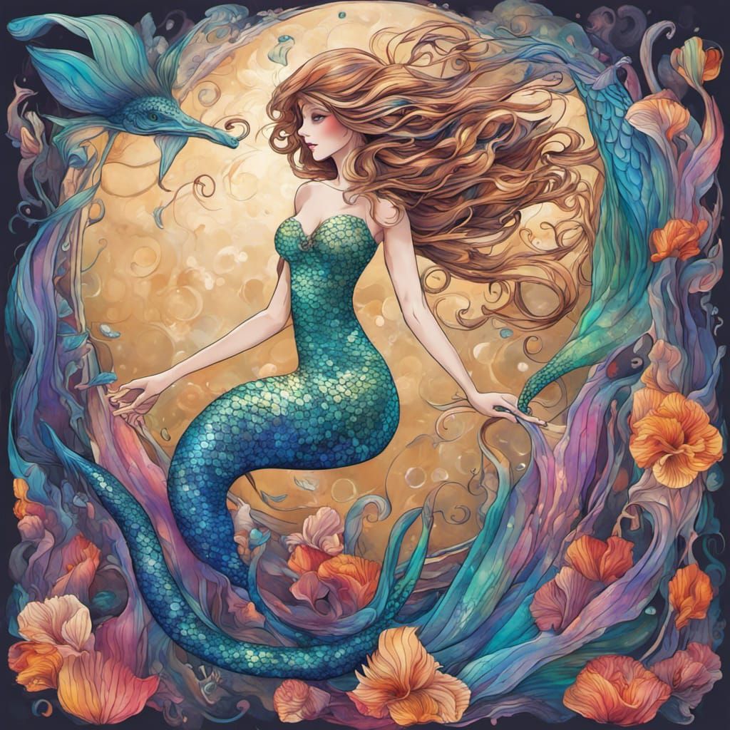 Elegant Mermaid in Cyberpunk Underwater City