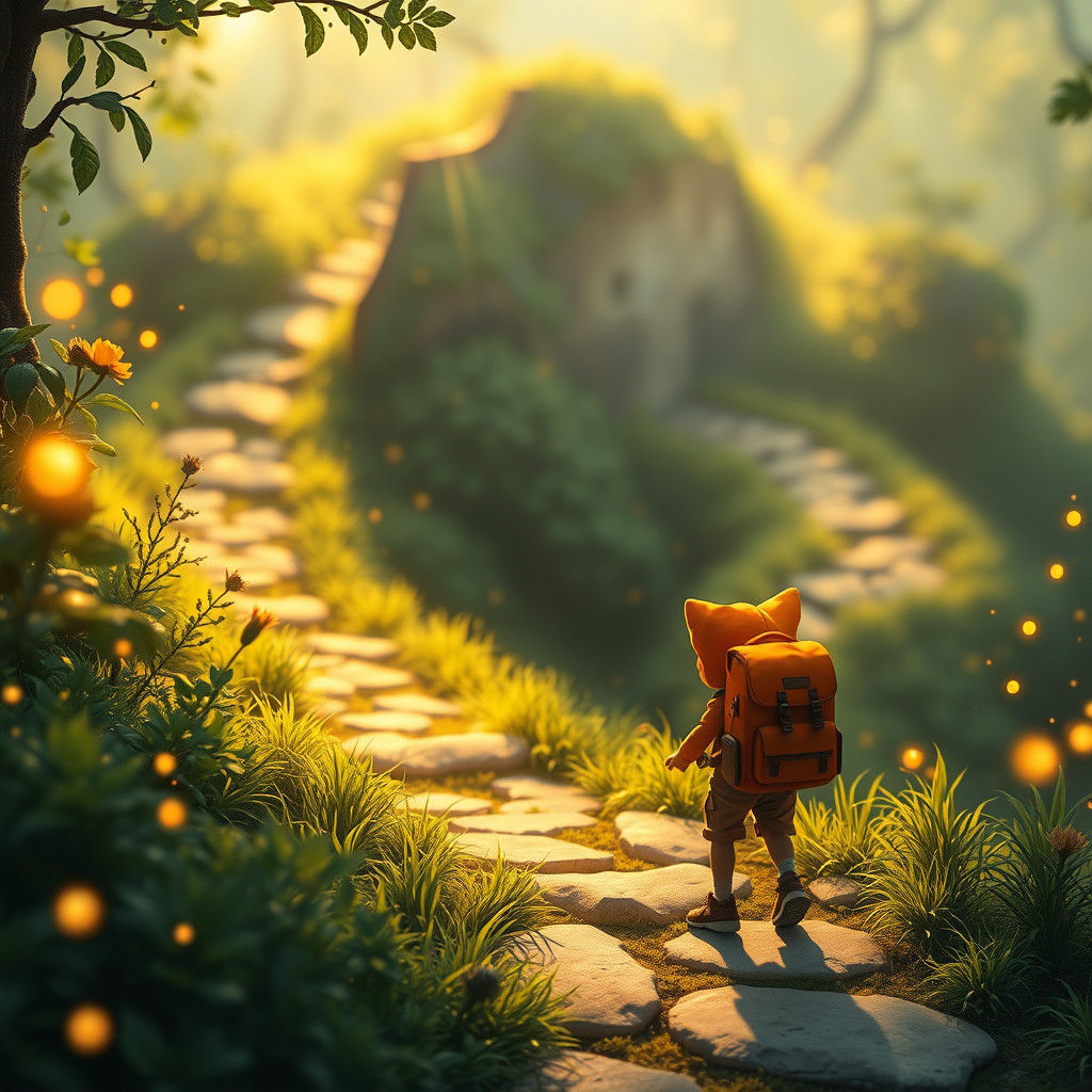 Adventurous Character at Mystical Path, Fantasy Concept Art