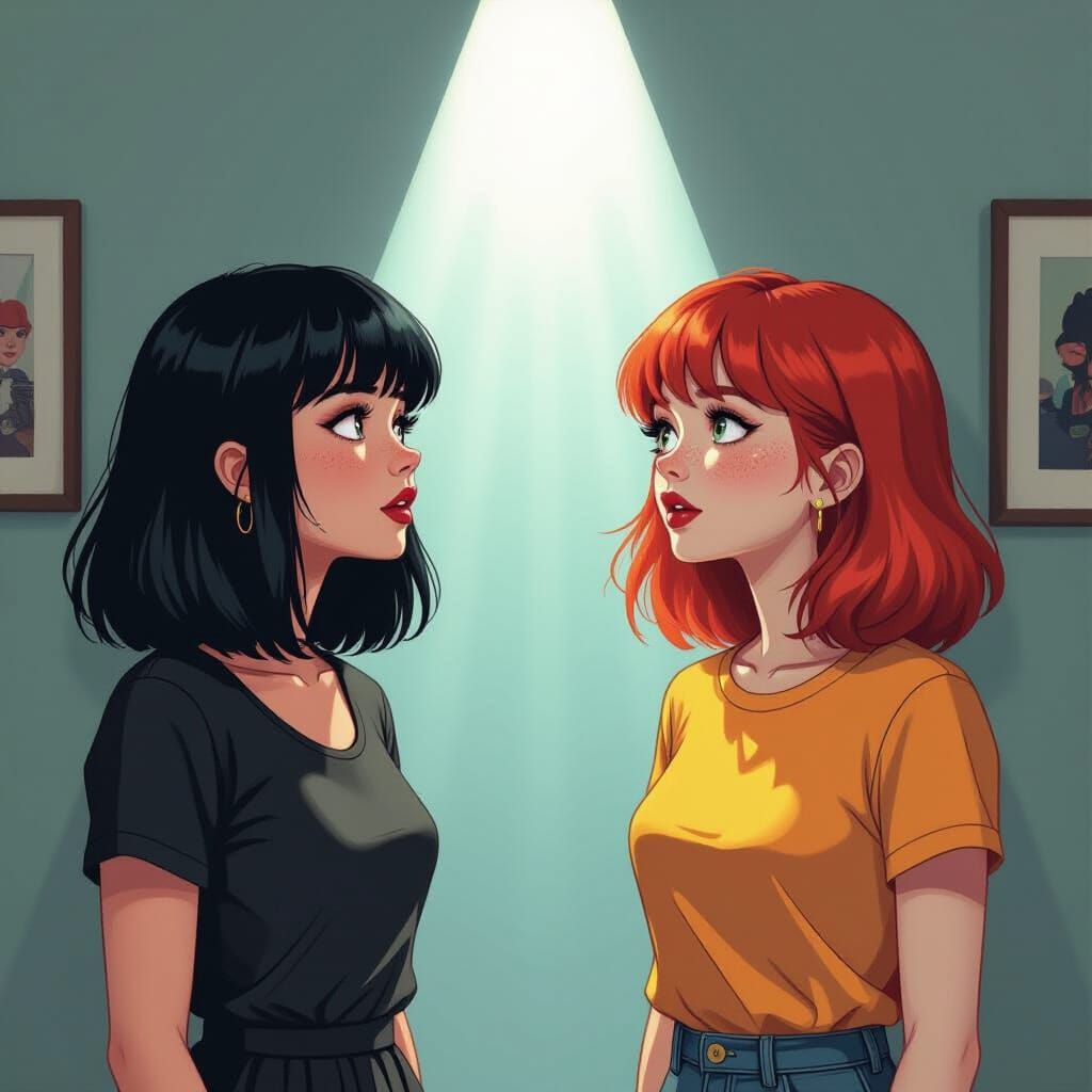 Goth and Redhead Captivated by Mind Control Light Beam