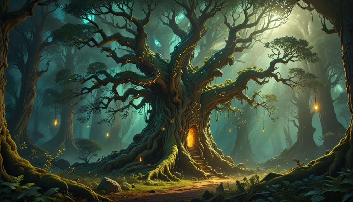 Sentient Forest Concept Art with Glowing Runes